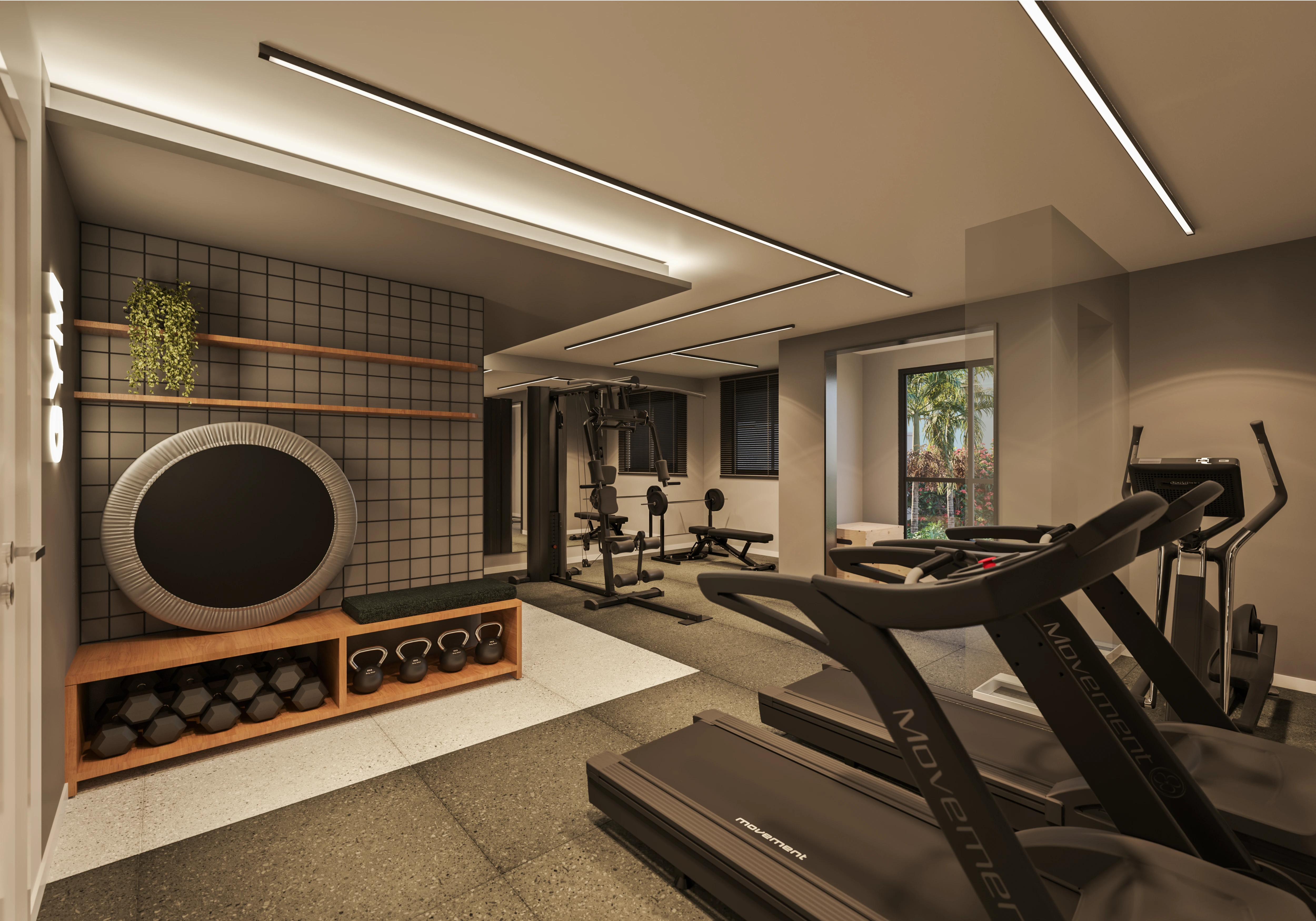 Academia completa com equipamentos modernos